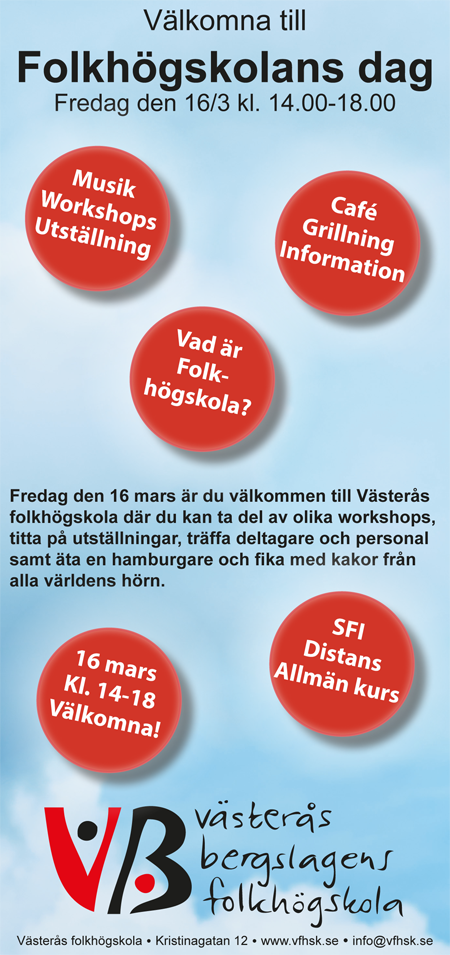 Fredag den 16 mars är du välkommen till Västerås folkhögskola